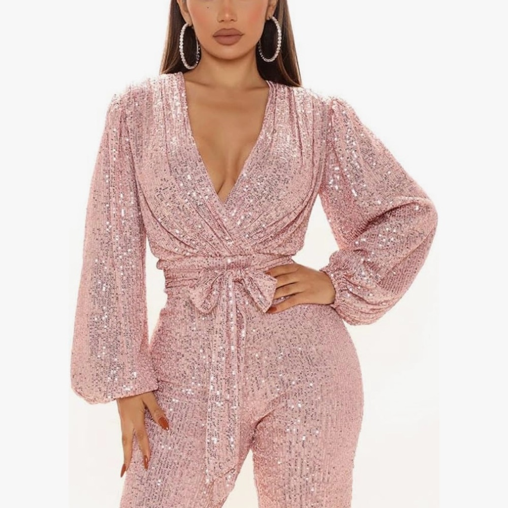 Pink sequin jumpsuit. Size Large. New and never worn